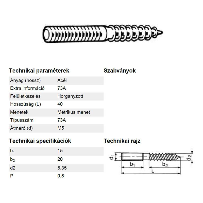 FA-FÉMMENETES CSAVAR M05*040 DIN 978 HG. STANDARD IMPORT SPECIÁLIS KÖTŐELEMEK