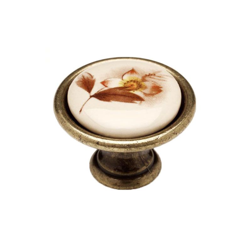 FOREST 10007550280 BÚTORGOMB FÉM-PORCELÁN D34mm P07.01.02.04 ANT-BR-BAR VIRÁG  BÚTORVERET