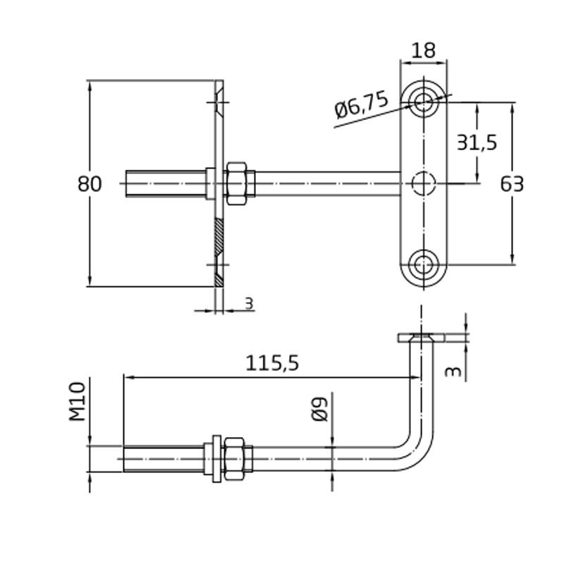 AMIG 21/4713 KORLÁTTARTÓ EGYENES 120*65mm SHG. ROZETTA NÉLKÜL  KORLÁT TARTOZÉKOK