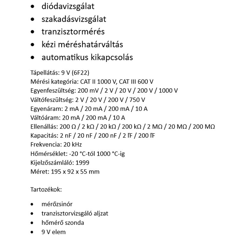 DIGITÁLIS MULTIMÉTER SMA 64 HOME V-A-Hz-ohm-nF-°C SOMOGYI MY 64 MŰSZEREK ÉS KERESŐK