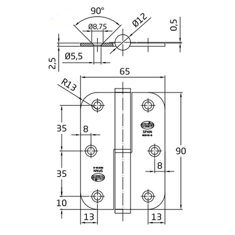 AJTÓPÁNT KEREKÍTETT 90*65mm INOX BAL/IZDA (MAGYAR JOBB) MHA 477 AJTÓVASALAT