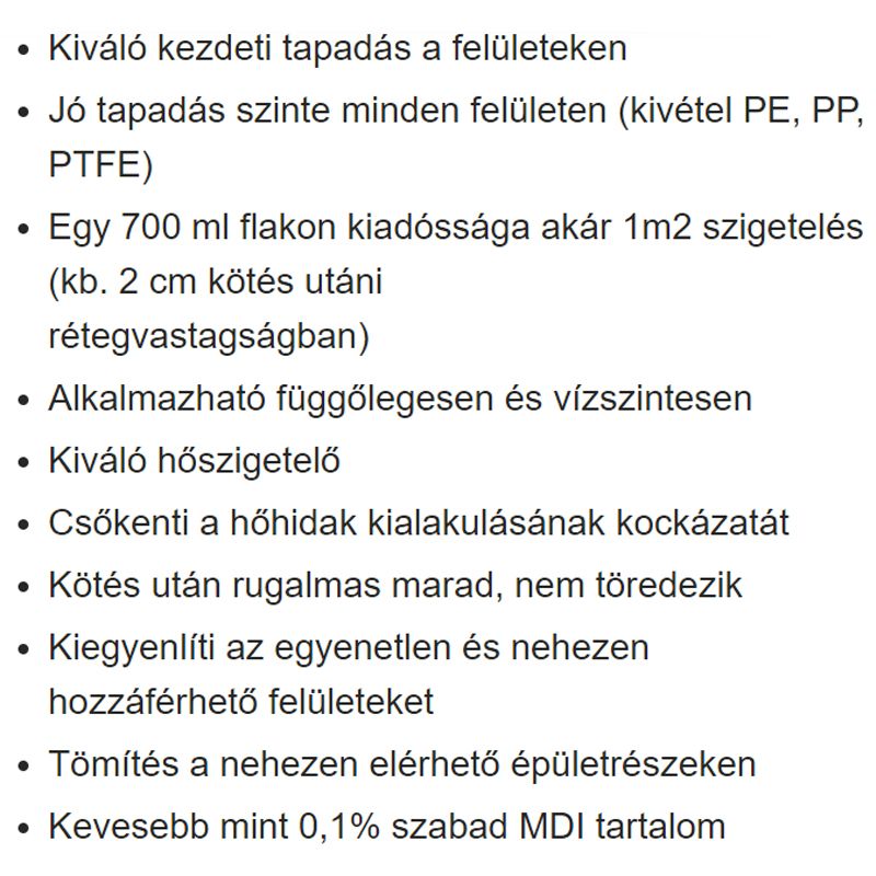 SZÓRHATÓ SZIGETELŐ HAB 700ML 1M2 SZIGETELÉS (2CM VAS) SOUDAL 155984 TÖMÍTÉSTECHNIKA