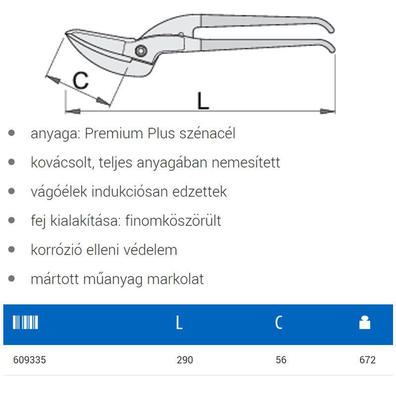 UNIOR 609335 LEMEZOLLÓ 290mm PELIKÁN 567R/7P  VÉSŐ- (KI)VÁGÓ- ÉS LYUKASZTÓ