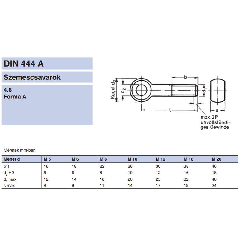 SZEMESCSAVAR M8*40 DIN 444 HG. ÖNTÖTT TM IMPORT KAMPÓ, HOROG, AKASZTÓ, SZEMES