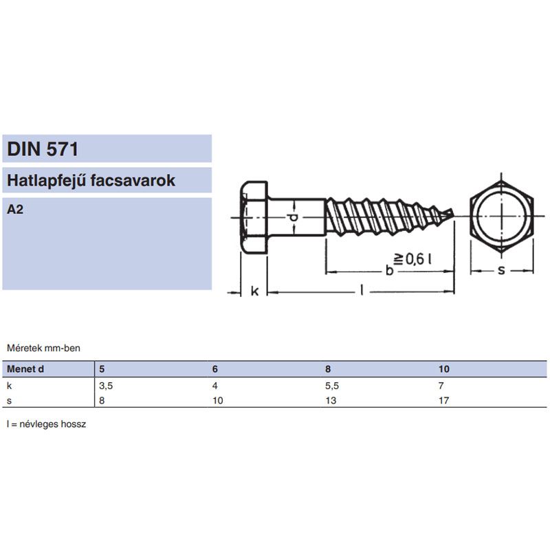 ÁLLVÁNYCSAVAR HLF D10*180 DIN 571 A2 INOX FACSAVAR  FASZERKEZETI CSAVAR