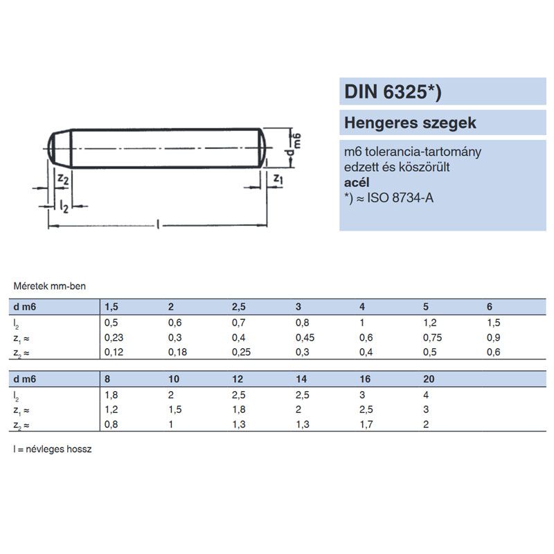 ILLESZTŐSZEG HENGERES D06*070 DIN 6325ST EDZETT (m6) IMPORT ILLESZTŐSZEG-CSAPSZEG