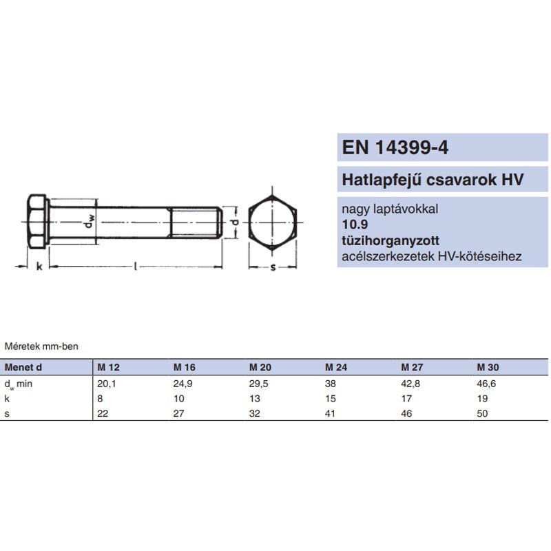 HV CSAVAR HLF M20*55 DIN 6914-10.9 THG. RM EN 14399-4 METRIKUS CSAVAROK