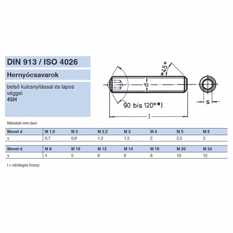 HERNYÓCSAVAR BK M8*60 DIN 913-45H NAT. LAPOS IMPORT METRIKUS CSAVAROK