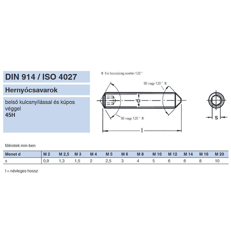 HERNYÓCSAVAR BK M6*10 DIN 914-45H NAT. KÚPOS IMPORT METRIKUS CSAVAROK