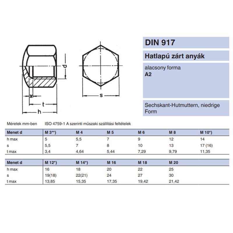 ALACSONY ZÁRTANYA M5 DIN 917 A2 INOX  ANYACSAVAR