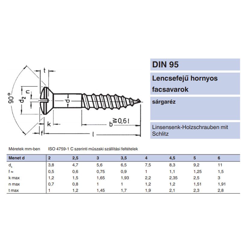 FACSAVAR LF D3.5*45 DIN 95 SÁRGARÉZ IMPORT HAGYOMÁNYOS FACSAVAR