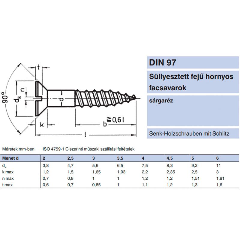 FACSAVAR SF D3.0*16 DIN 97 SÁRGARÉZ IMPORT HAGYOMÁNYOS FACSAVAR