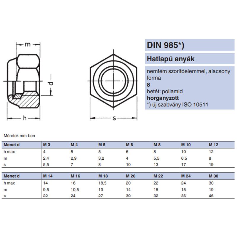 ÖNBIZT.ANYA MŰAG.BET.M5 DIN 985-8 HG.  ANYACSAVAR