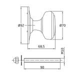 AMIG 12/6443 AJTÓGOMB FIX ROZETTÁS D70/92 MATT KRÓM LAPOS EXTRA NAGY 