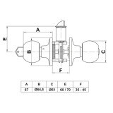 AMIG 611/12578 GOMBOS BEJÁRATI AJTÓZÁR 60mm CSILLOGÓ RÉZ CIL.-FORGATÓGOMB 