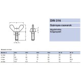 SZÁRNYAS CSAVAR M6*30 DIN 316 HG. IMPORT SPECIÁLIS KÖTŐELEMEK