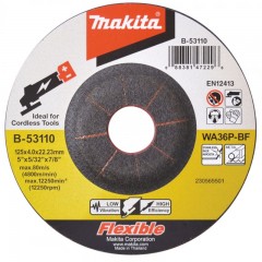 MAKITA B-53110 TISZTÍTÓKORONG ACÉLH. D125*4.0 22LYUK FLEXIBILIS WA36P-BF T42  VÁGÁS,CSISZOLÁS ÉS POLÍROZÁS